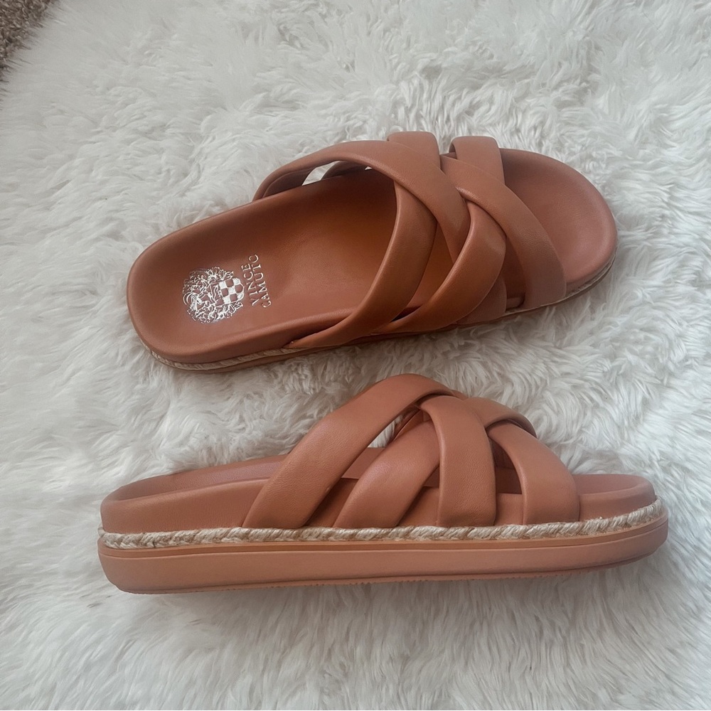 VINCE CAMUTO Chunky Strappy Neutral Flat Open Toe Slip On Espadrille Sandals